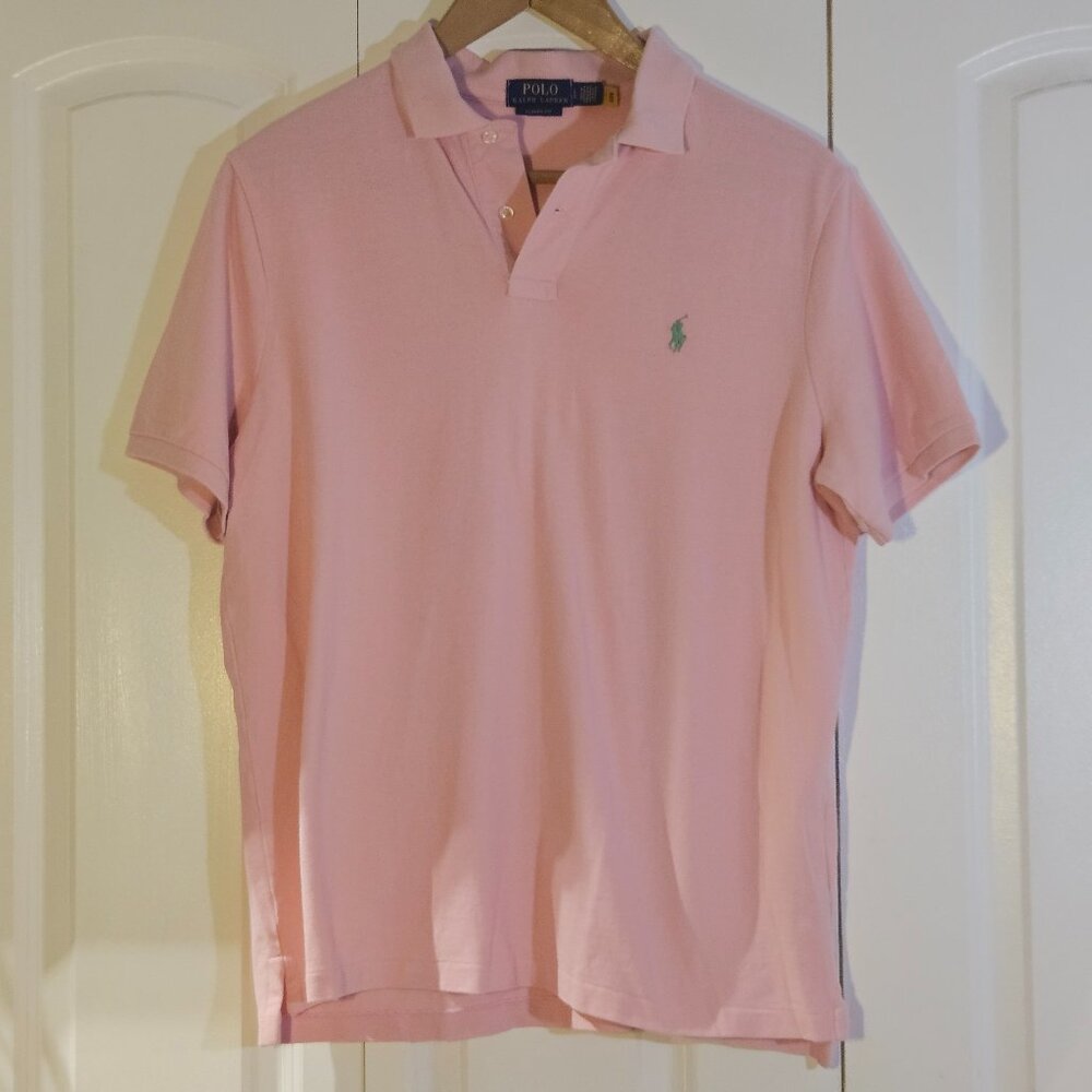 POLO RALPH LAUREN Mens Shirt L Pink Polo Golf Classic Fit Green Pony Preppy EUC